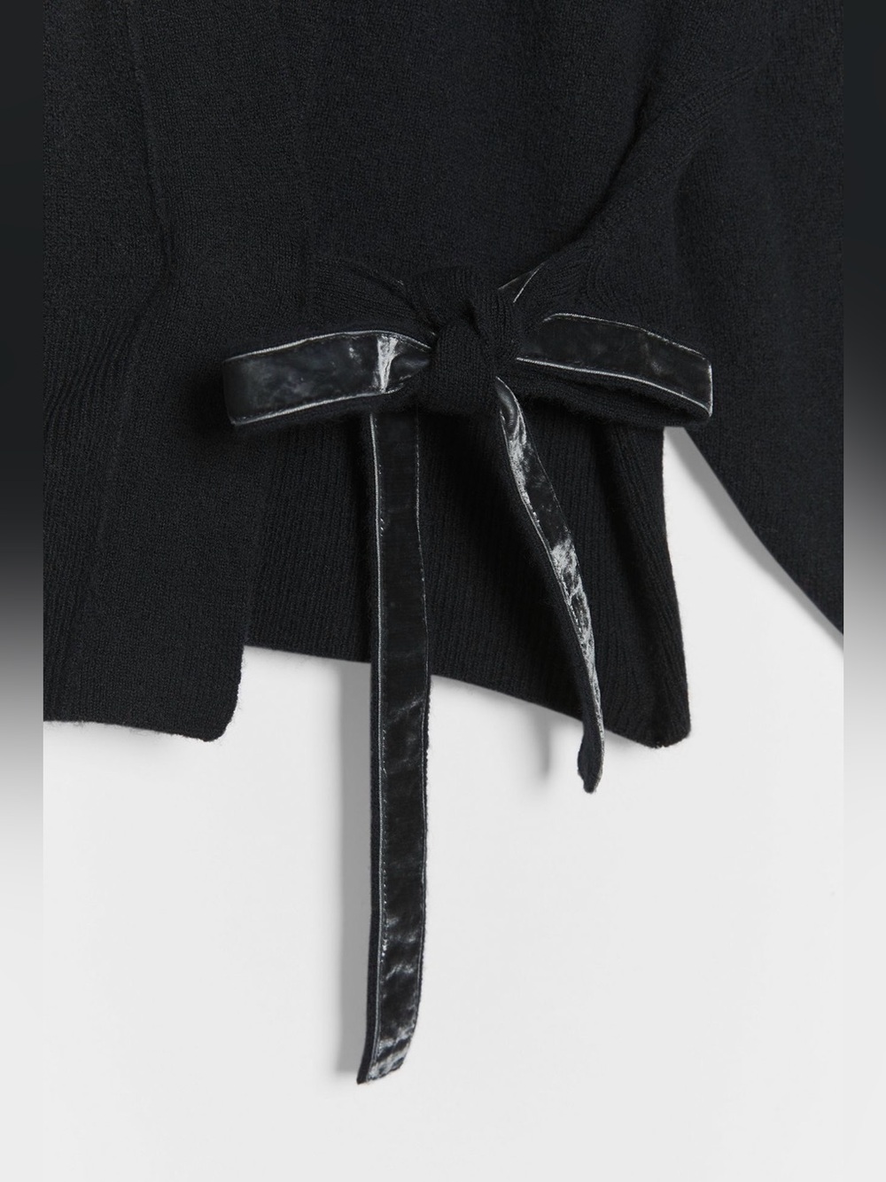 By Anthropologie Black Wrap V-Neck Women's Sweater with Velvet Tie Closure - Picture 5 of 9